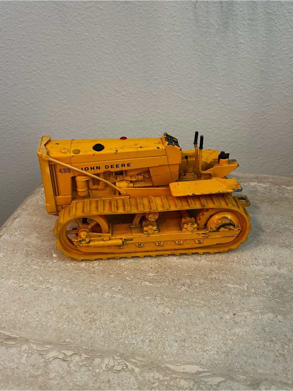 John Deere Yellow Crawler Tractor Toy - Vintage Farm Track Model